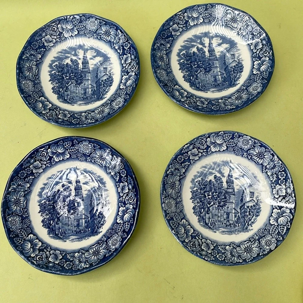 Vintage blue/white Liberty Blue fine china tea cup with saucer set of 4
